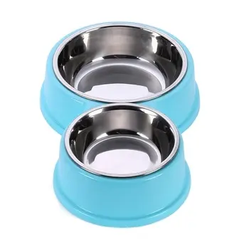 Free Shipping Stainless Steel Dog Bowl Pet Double Bowls Plastic 8 Shaped Cat Food Bowls Water Container for Puppy Small Dogs Fee