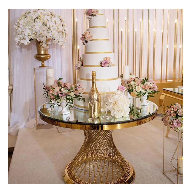 2020 بيع نموذج جديد حفل زفاف الذهب الفولاذ المقاوم للصدأ كعكة مستديرة الجداول