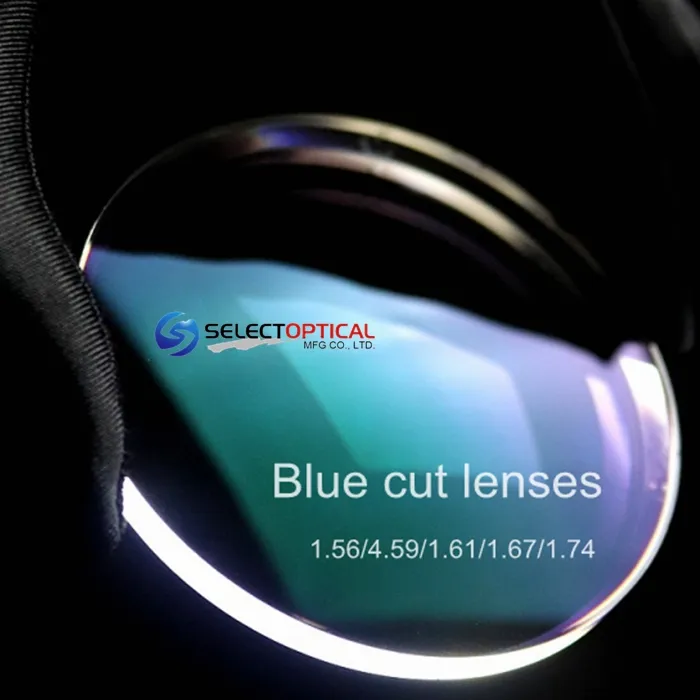 2024 nueva tendencia 1,56 corte azul lente de resina de visión única lentes ópticas corte azul