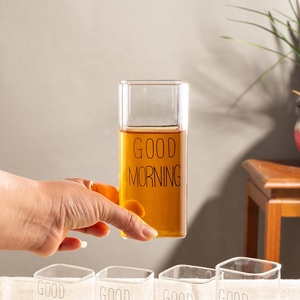 Simple and Atmospheric Style square Glass Multi Specification Good Morning Breakfast Milk <strong>Cup</strong> Heat-resistant - Product Image 3