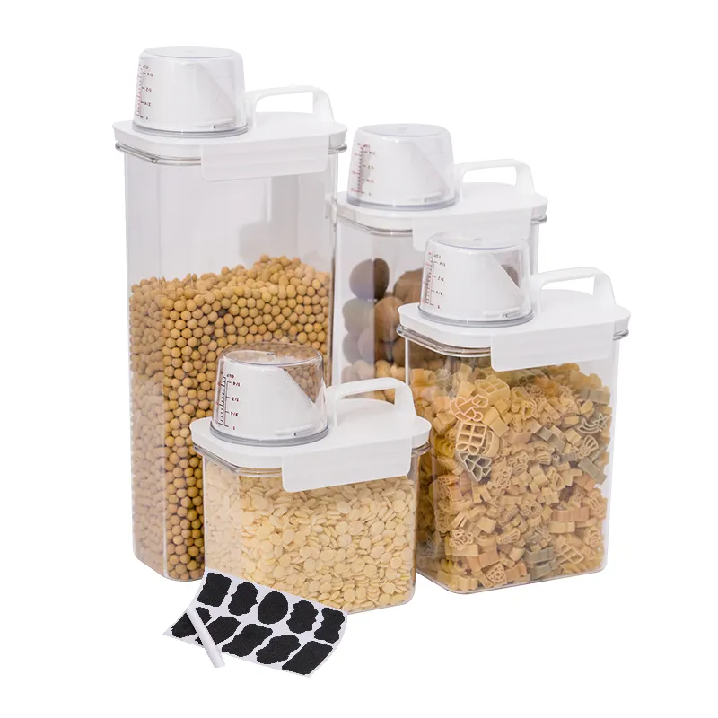 Nouveaux organisateurs de garde-manger de cuisine durables en plastique hermétique boîte de rangement de riz pour aliments secs avec tasse à mesurer et bec verseur