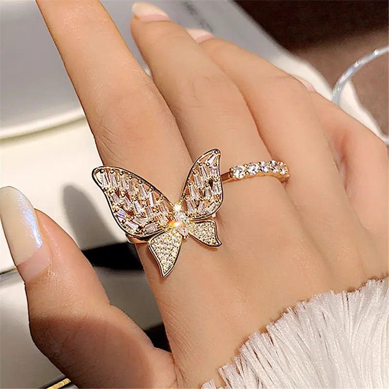 Jachon Luxury Fashion Jewelry anelli placcati in oro 18 carati anelli a farfalla in cristallo anelli CZ con zirconi lucidi per le donne