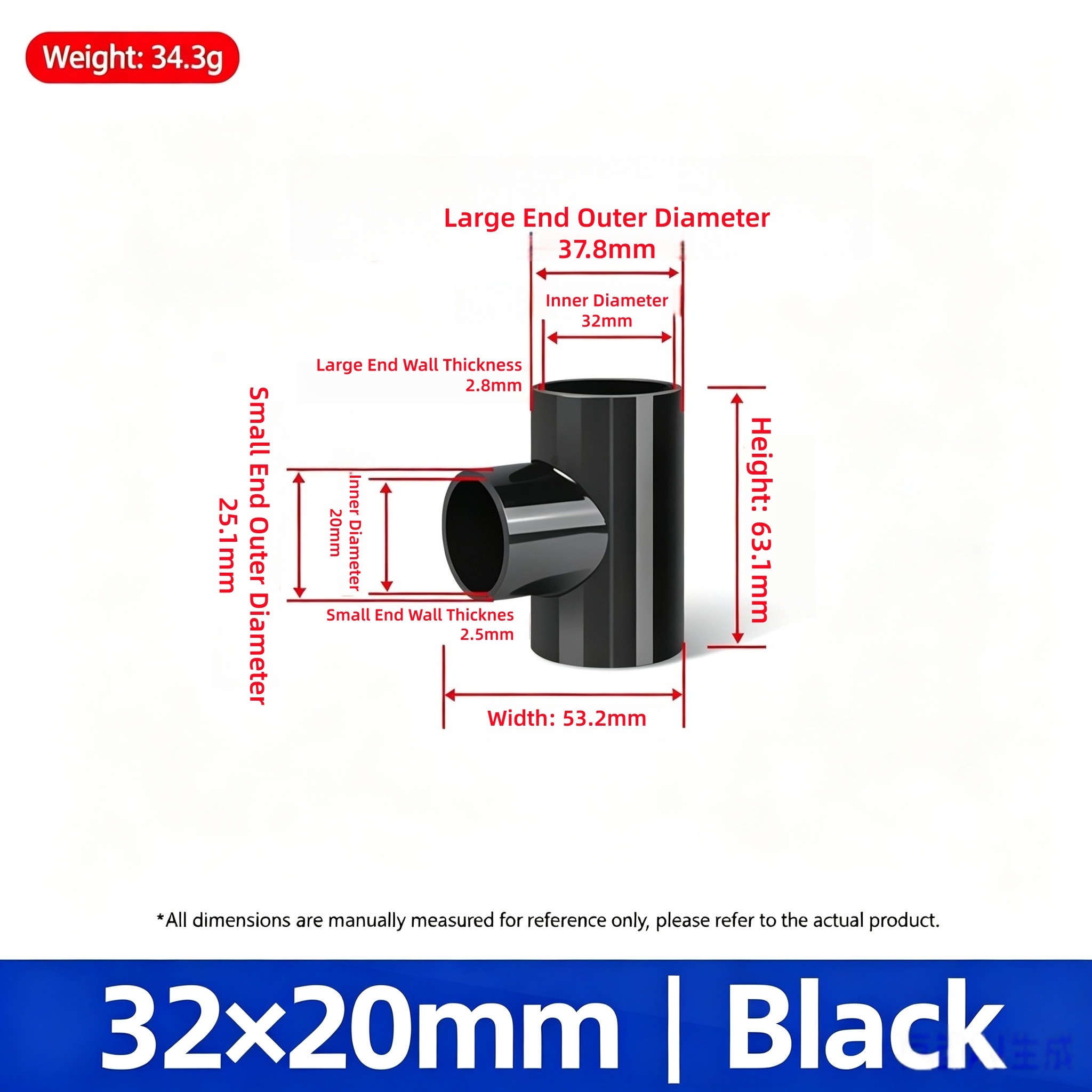 Tee riduttore nero (375 pezzi per cartone)