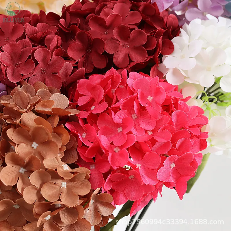 Vente en gros de fleurs d'hortensia artificielles en latex de haute qualité, avec grande tête, bouquet de mariage de haute qualité