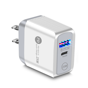 25w微型通用串行总线C型快速手机充电器亚马逊最畅销的双通用串行总线QC3.0壁式充电器，带耳机局部放电功能