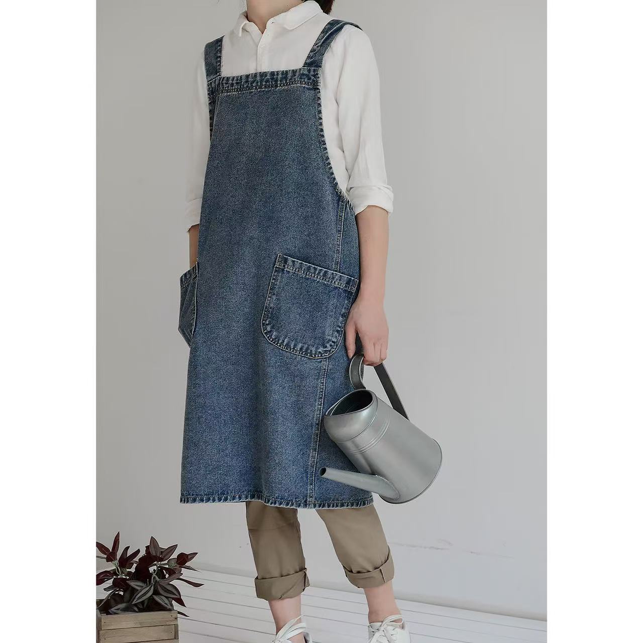 Medium blue ultra wide shoulder strap washed denim
