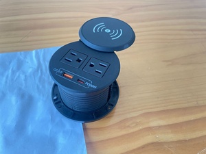 Toma de ojal de alimentación de escritorio redonda nueva de 80mm de potencia Universal con cubierta de rotación PD20W de carga inalámbrica para oficina en casa - Product Image 4