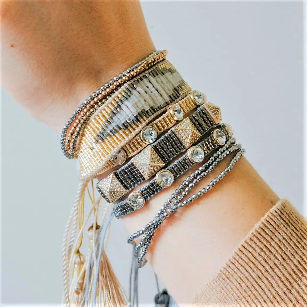 Go2boho — Bracelet Miyuki en perles hématite, bijou contre le mauvais œil, bijoux ajustables, strass, 2021