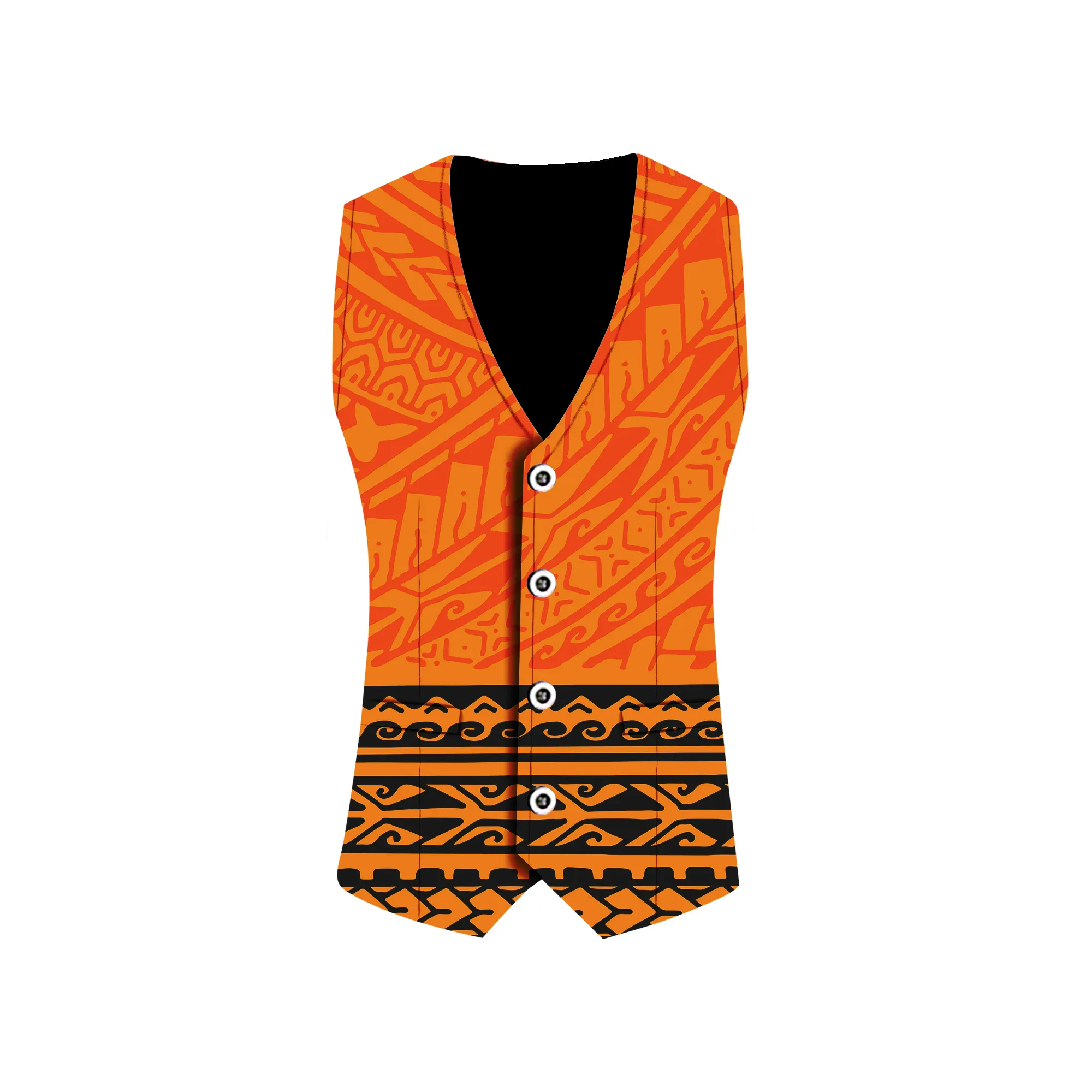 Chaleco de traje de negocios de hombre de un solo botón con diseño tribal polinesio personalizado al por mayor, chaleco de vestir informal, Chaleco Ajustado