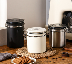 <strong>1.8L</strong> Silver Coffee Bean Coffee Canister 304 Stainless Steel Exhaust Valve Sealed Storage <strong>Jar</strong> Fresh Box for Household Coffee Shop