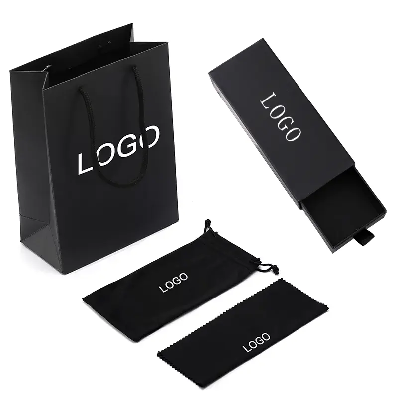 Custom Logo Luxury Popular Black White Glasses Packaging Paper Box Sunglasses Case Set Stock Eyeglasses Case & Bag