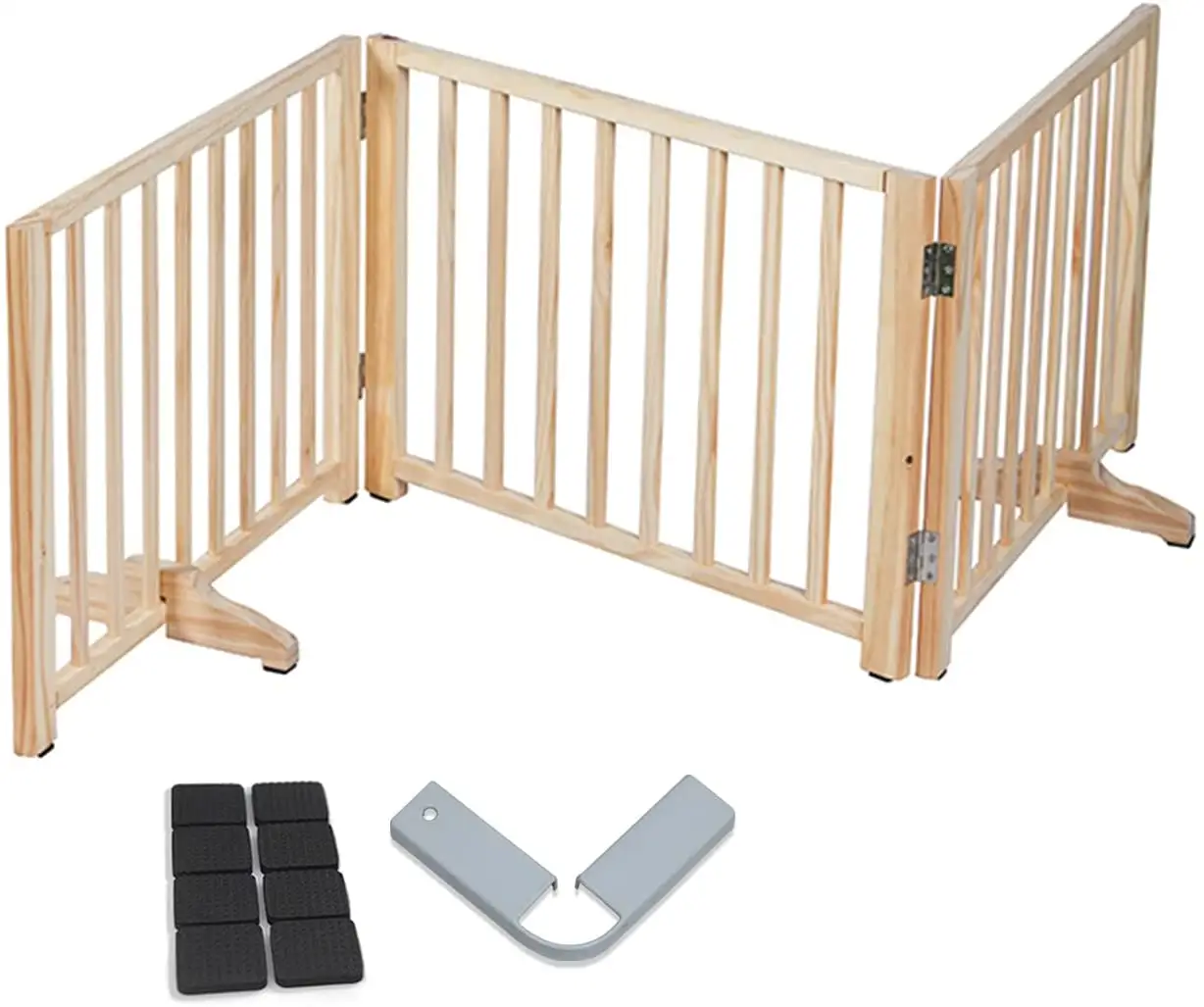 3 Panels Staircase Doorway Freestanding Wooden Dog Gate Foldable Pet Door Indoor Fence