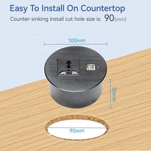 Toma de mesa redonda multifuncional para muebles, Cargador USB y 1 toma de corriente Universal, ojal de alimentación redondo - Product Image 3