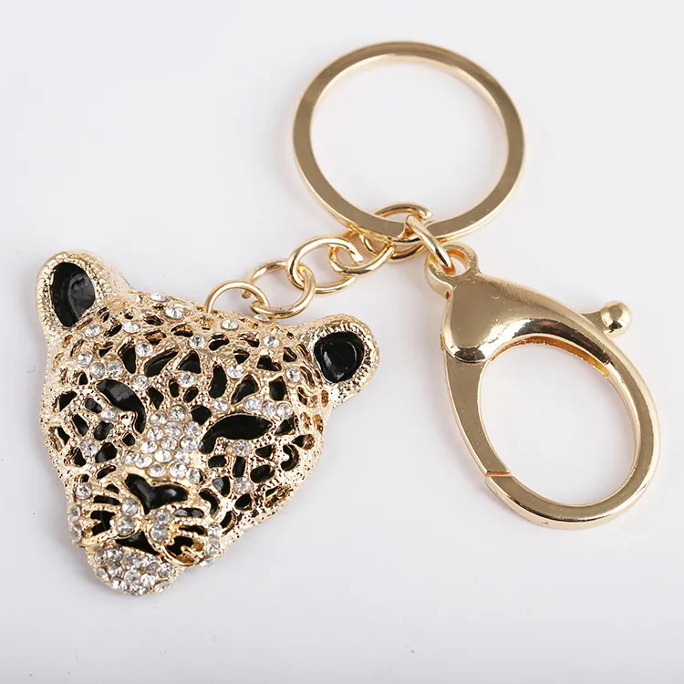 Metall Schlüssel anhänger mit Diamant Leoparden kopf Anhänger Tasche Zubehör Auto Schlüssel ring Kleidung Zubehör hängende Kette