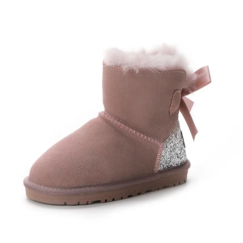 2024 nuevos niños clásicos botas de nieve piel de oveja Rosa lentejuelas zapatos de invierno forro de piel cálido al aire libre para niñas pequeñas