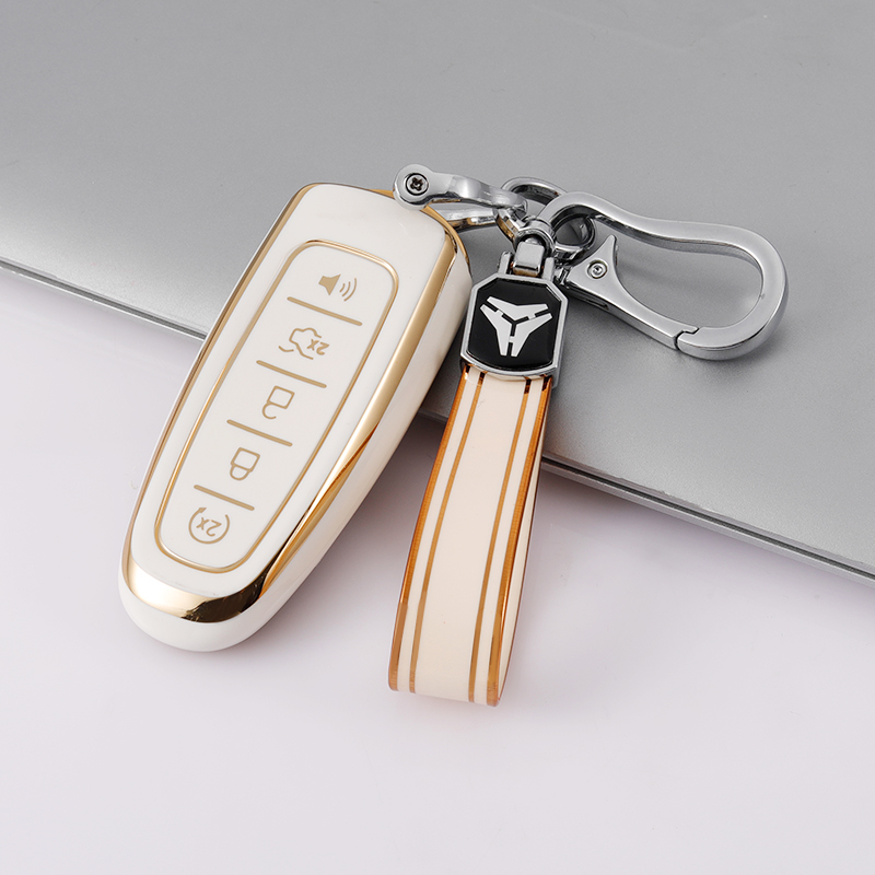 Type-J 5 button cover+TPU keychain-White