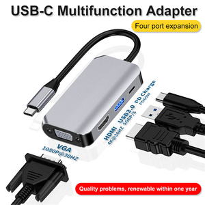 Concentrador de red con 4 puertos, dispositivo de entrada tipo C, salida HDMI 4K30Hz 1080P60Hz VGA USB3.0 PD de carga USB 3,1 USB C Hub 3,0, listo para enviar