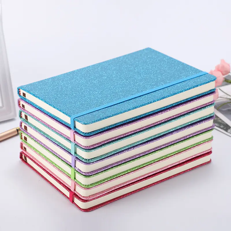 Set Hadiah Gadis Korea, Kit Glitter Kamuflase Notepad Jurnal Sequined Diary Spangle Berkilau Notebook Kawaii dengan Tali