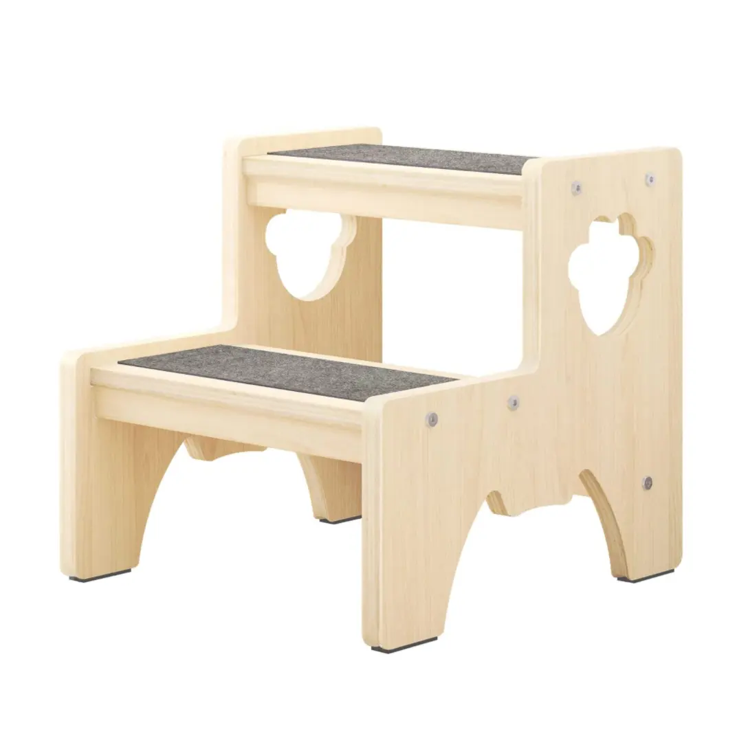 Madeira Natural 2 Tier Anti-Slip Cozinha Helper Escada Cadeira Criança Banheiro Step Stool