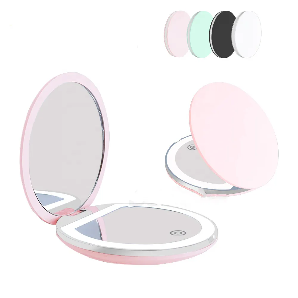 3 Lumières Ajustables Pliant Cosmétique Portable Petit Miroir de Maquillage à Main Rechargeable Miroir de Voyage à Main Compact de Poche LED