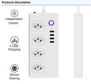 Regleta eléctrica con 4 enchufes, enchufe estándar brasileño con Wifi, 4 Usb, Control independiente, compatible con Smart Home - Product Image 4