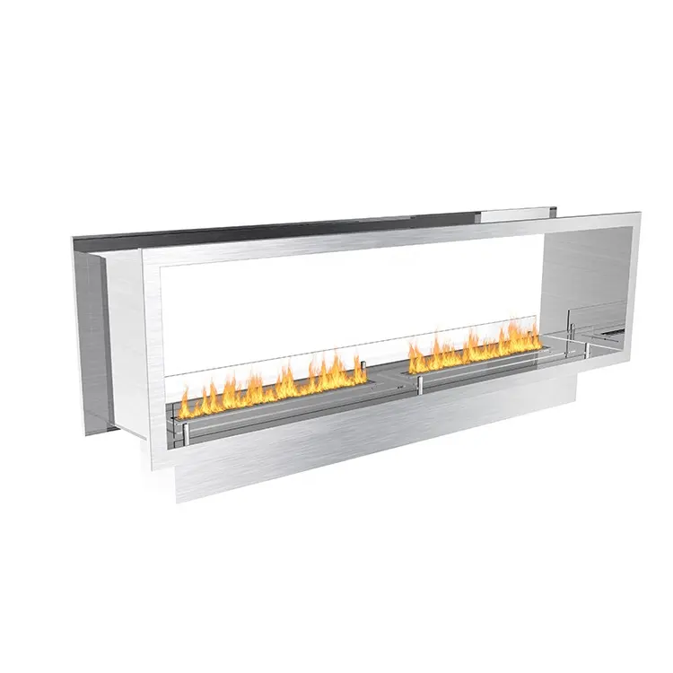 1800mm Double Sided Built In Electric Bio Flame TV Stand Wall Mounted Fireplace