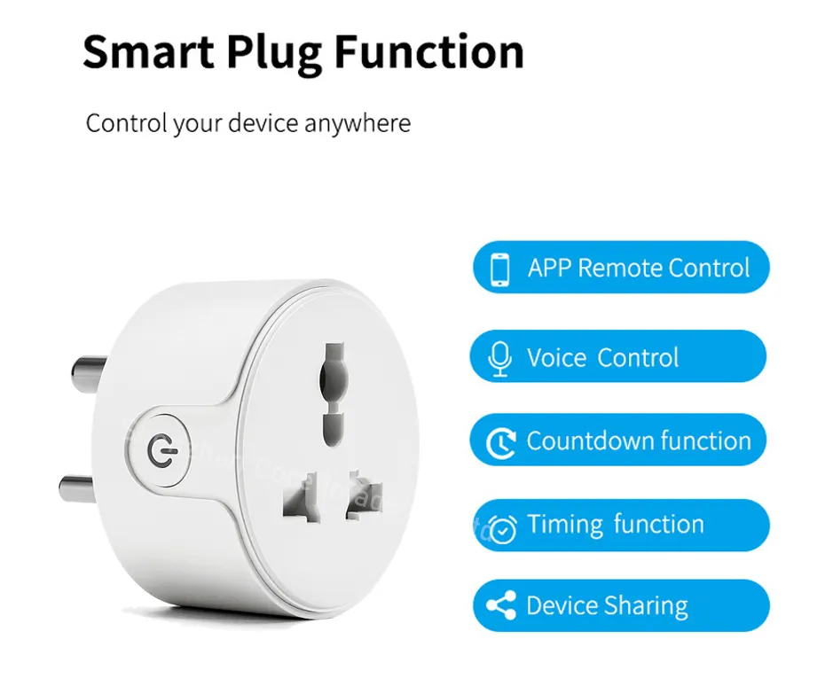 Inde Standard Smart Mini wifi Plug WiFi Heavy Duty Smart Plug Outlet Tuya Zigbee 3.0 Smart Plug Socket Compatible avec Alexa