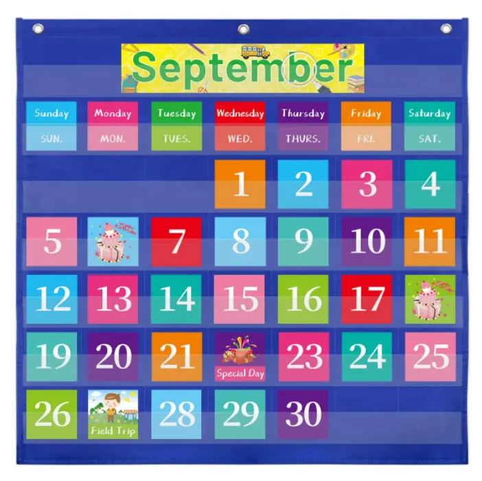 Calendario mensual de bolsillo para profesores, tabla de bolsillo con calendario negro para aula, suministros escolares para el hogar, gran oferta