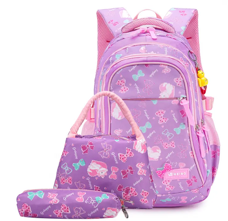 Commercio all'ingrosso 3D stampa del fumetto delle ragazze bagpack sacchetti di scuola con la penna del sacchetto 3pcs set bambini pranzo borse libro personalizzato zaino del bambino della ragazza