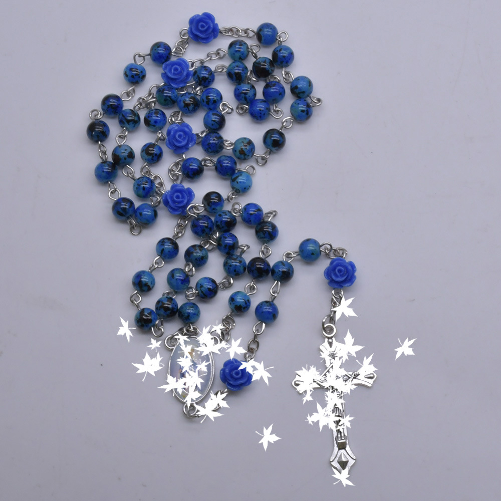 6mm marine beads, 6 roses, RN-497