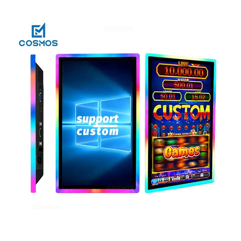 21 32 43 55 นิ้วหน้าจอสัมผัส capacitive LED จอภาพแนวตั้งทักษะเกมเครื่องโค้ง Kiosk หน้าจอสัมผัส