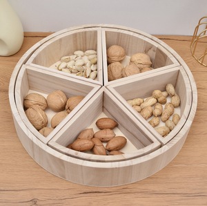Unisex 30cm Wooden Sensory Bin Round Sorting Tinker Tray with 5 Removable <strong>Triangular</strong> Trays for Small Parts Storage