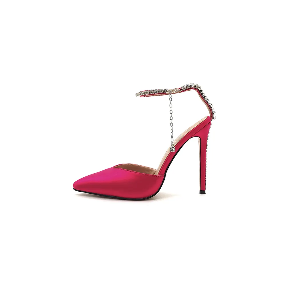 Chaussures en dentelle à bout pointu pour femmes, 2022, talon aiguilles, en forme de cristaux rouges, escarpins Sexy en Satin, nouvelle collection