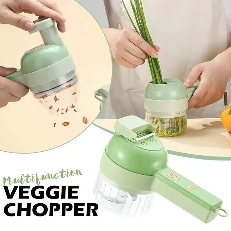 Coupe-légumes 4 en 1 Robot de cuisine sans fil Coupe-légumes électrique à main pour l'ail et le poivre