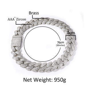 40mm רוחב חודים שרשרת קובנית שרשרת כסף פליז CZ היפ הופ תכשיטי שרשרות לגברים מותאם אישית אורך Dropshipping