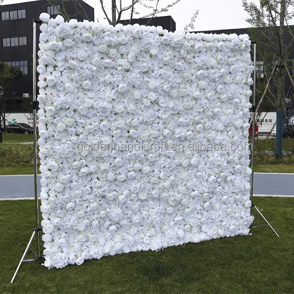 QSLH Ti409 Rosa Branca 8x8ft Roll Up Flower Painel De Parede Backdrop Floral Backdrop Flor Parede Cortina De Casamento Flower Backdrop Wall