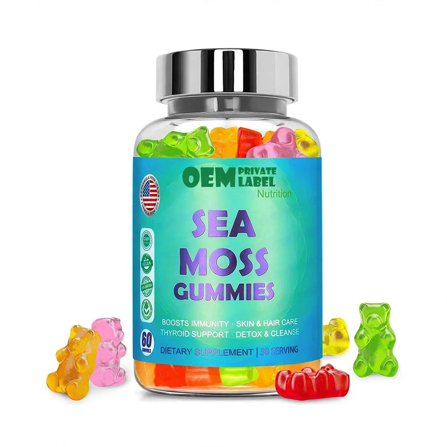 Nhãn hiệu riêng biển rêu Gummies Tăng hệ thống miễn dịch sức Khỏe Bổ sung ruột chức năng hỗ trợ Sea Moss Gummies