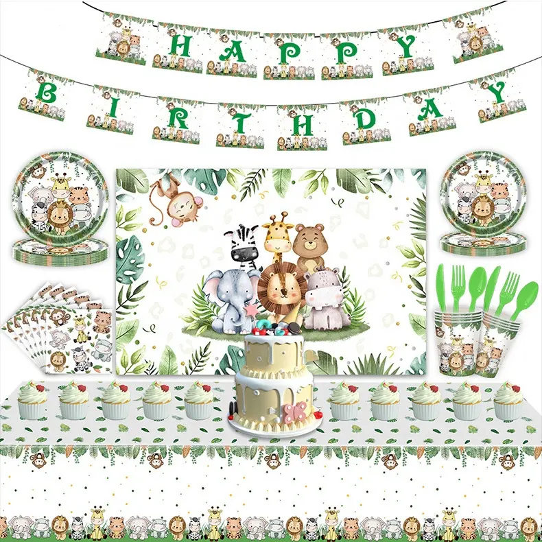 83 adet orman hayvan parti süslemeleri tek kullanımlık parti sofra kağıt tabaklar çocuklar doğum günü partisi malzemeleri