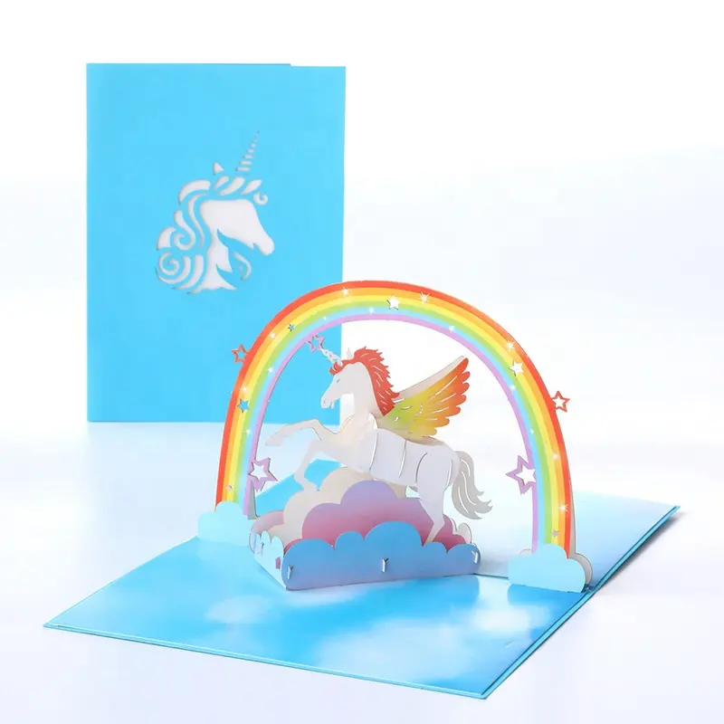 Cartolina d'auguri regalo di compleanno per bambini con cartoni animati Pegasus 3D Pop Up con carta fatta a mano
