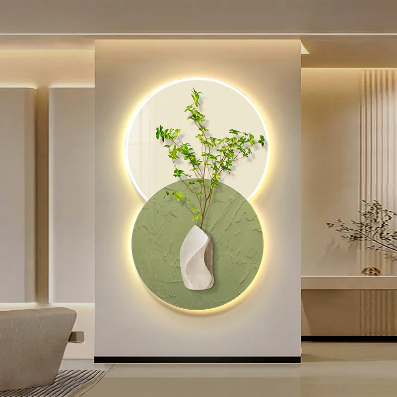 100*60CM Simplicity vase flower landscape crystal porcelain modern glass wall painting with led for home decor living room