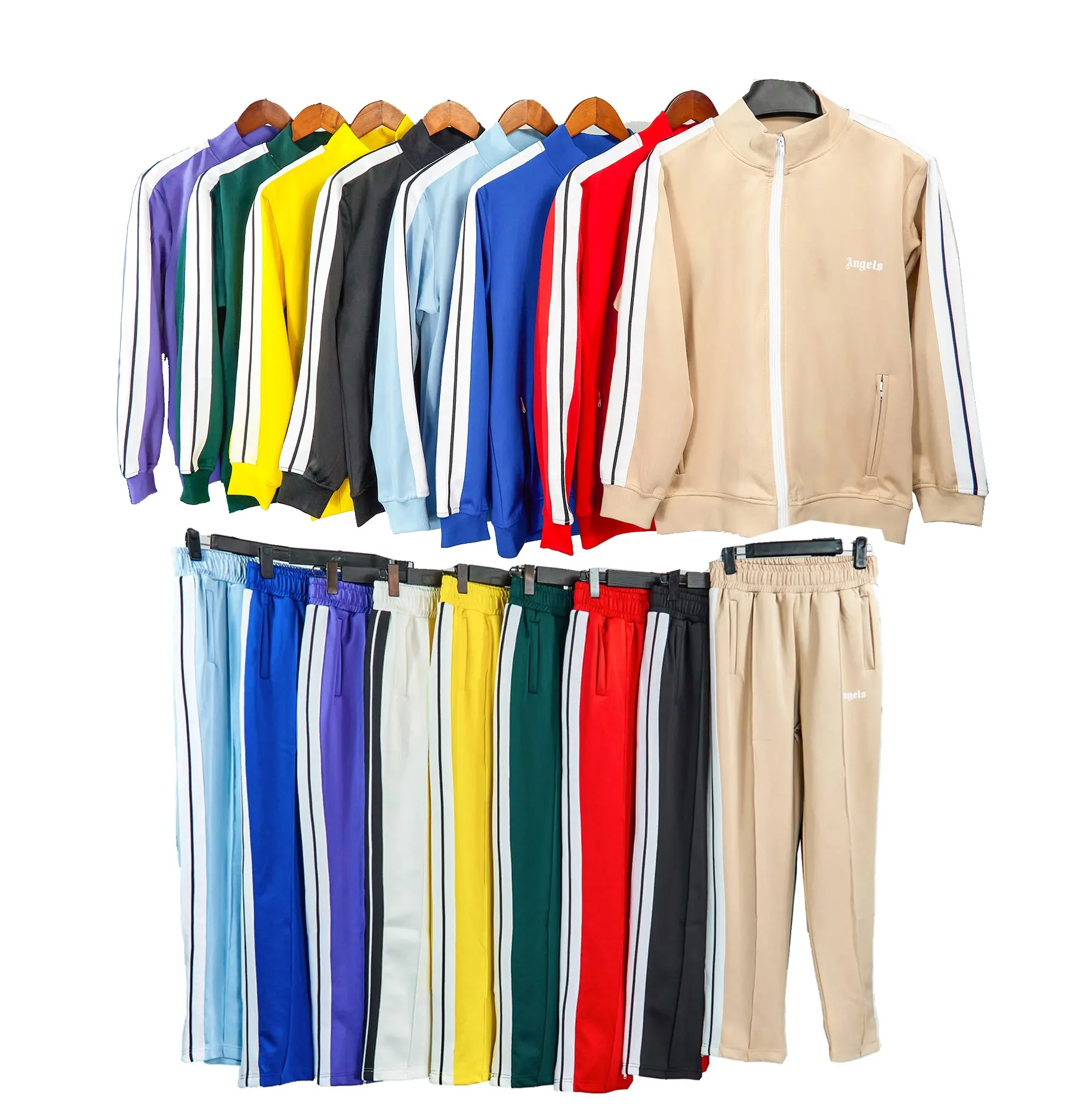 DUOLLB yüksek kalite moda trendi marka melek spor elbise ceket monogragrayan çizgili şerit üniforma Sweatpants parça Suit
