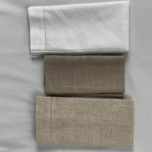 Wholesale Rectangular 100% Linen Table Cloths <strong>Napkins</strong> Handmade Beige with White Hemstitch Cotton Wedding Dinning Decorations - Product Image 6