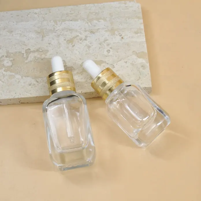 スポイト蓋付き透明正方形キューティクルオイル化粧品ガラス瓶