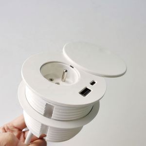 80毫米迷你智能法国电源圆形索环办公桌电源插座，带USB A + usb-c充电端口顶部，带旋转盖 - Product Image 4
