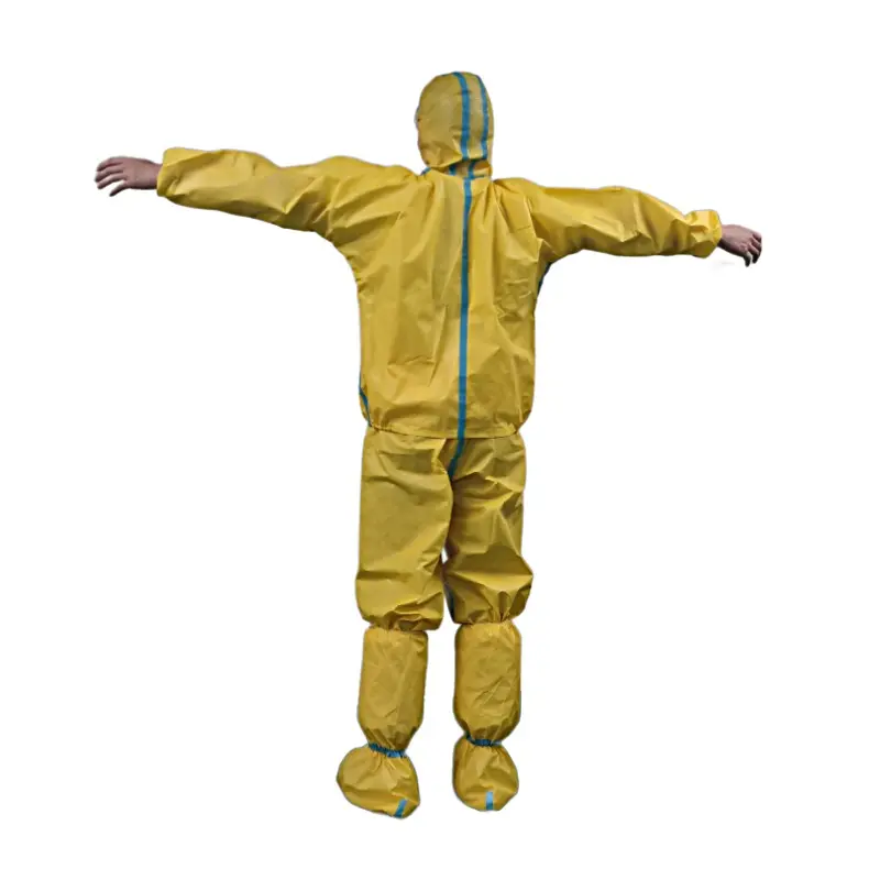 Ropa protectora química de 90gsm recubierta de PE tipo 3, ropa de seguridad antiácido de estilo de dos piezas con capucha, trajes de trabajo a prueba de aceite