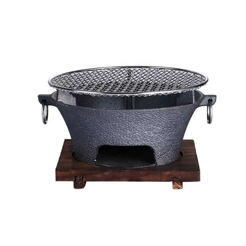 Horno de carbón de hierro fundido, estufa coreana, parrilla de barbacoa de estilo japonés, minibarbacoa para exteriores, herramienta de carne asada al barro, mediano