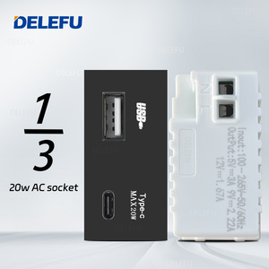 DELEFU Inglés Multi tres agujeros interruptor de enchufe estándar USB carga rápida tipo C clave DIY 4*2 4*4 módulo de función de panel negro