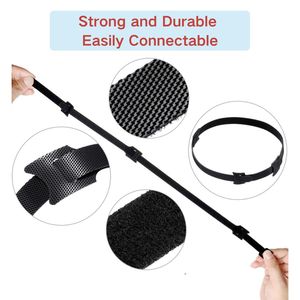 Correas de cable reutilizables ecológicas negras con logotipo personalizado Cinta de sujeción de bucle de gancho de nailon Brida de cable adhesiva elástica - Product Image 3