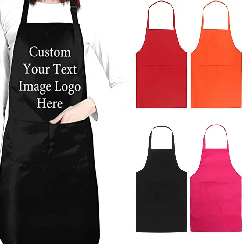 Grembiule da lavoro personalizzato da cucina per cucinare grembiuli da ristorante con tasche stampa Logo colore puro grembiule da lavoro