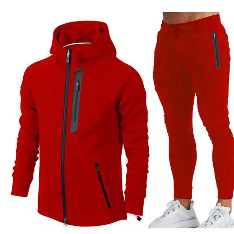 2023 entrenamiento personalizado Jogging cómodo cremallera sudaderas con capucha trajes conjunto de dos piezas chándales para hombres
